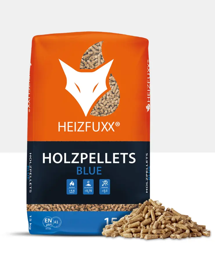 Ein Sack Holzpellets BLUE