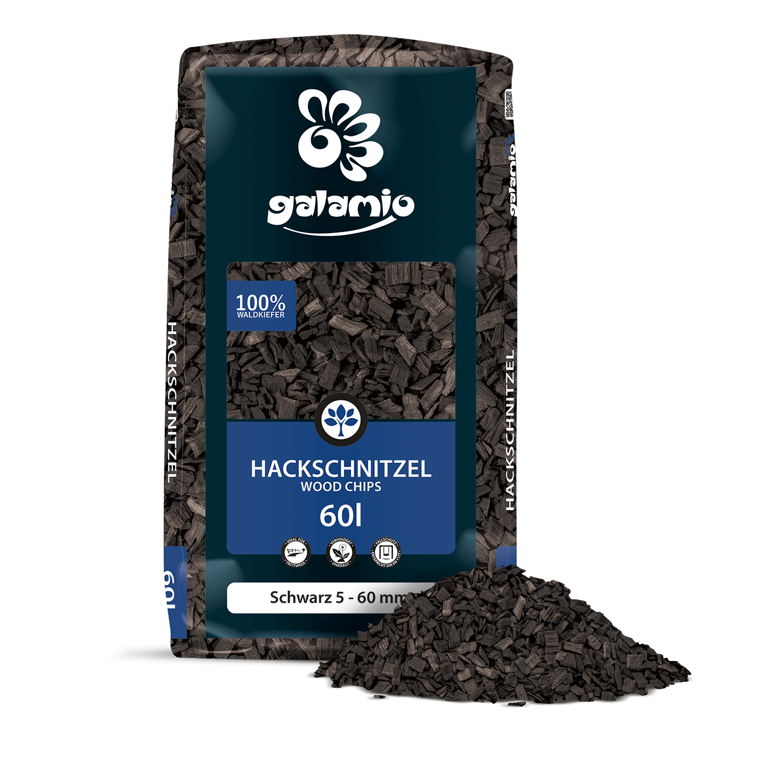 GALAMIO Holzhackschnitzel Schwarz 5–60 mm 60 l